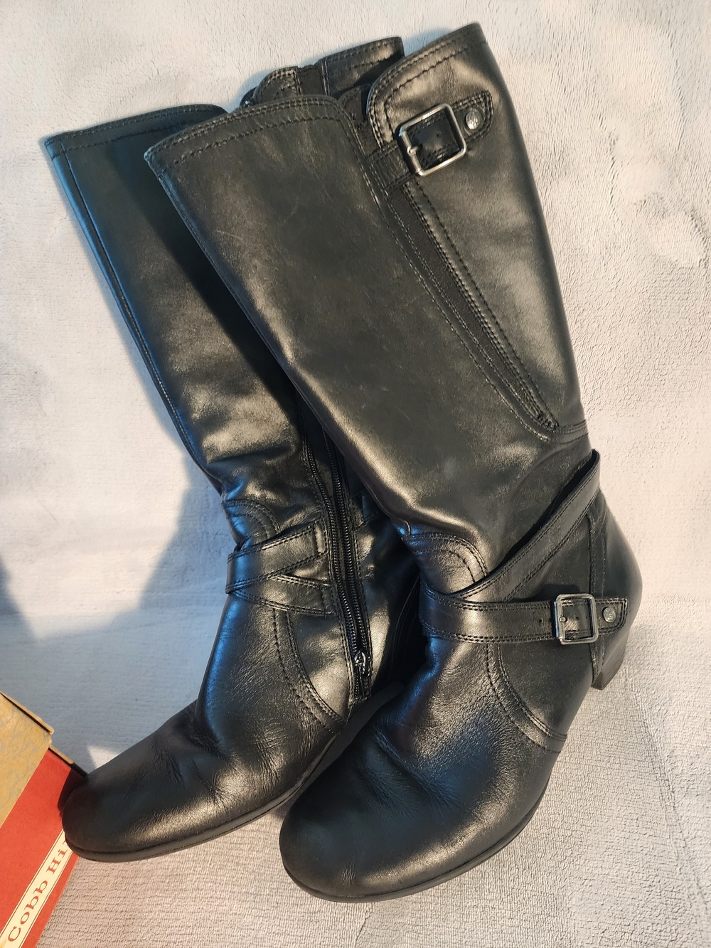 Cobb Hill by New Balance Black Leather Knee-High Buckle Boots